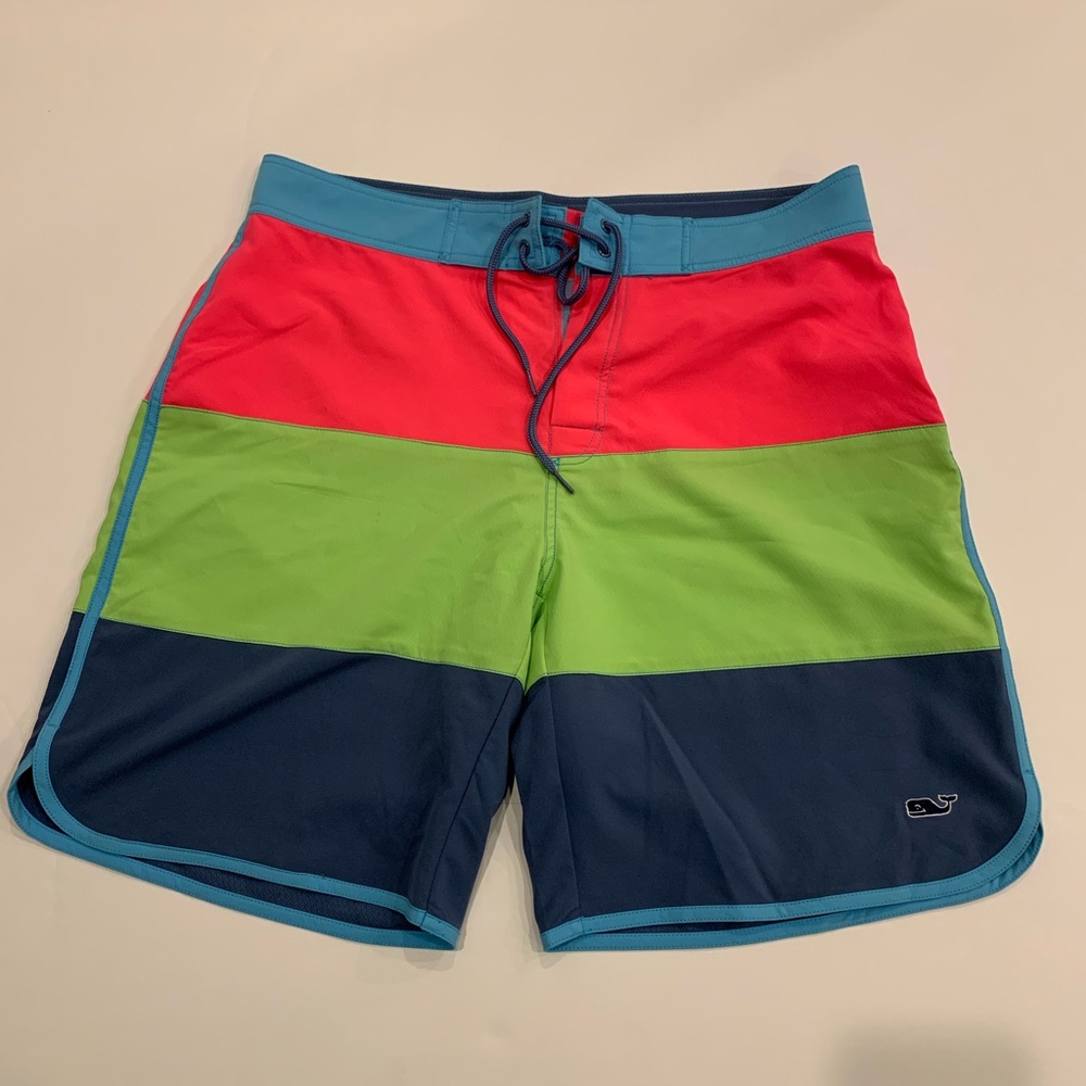 Vineyard Vines Men’s Size 34 Swim Board Shorts Pink Blue Green Tie Pool